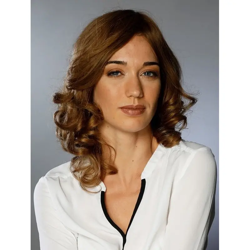 Curly Shoulder Length Durable Without Bangs Brown 100% Hand-tied Human Hair Wigs