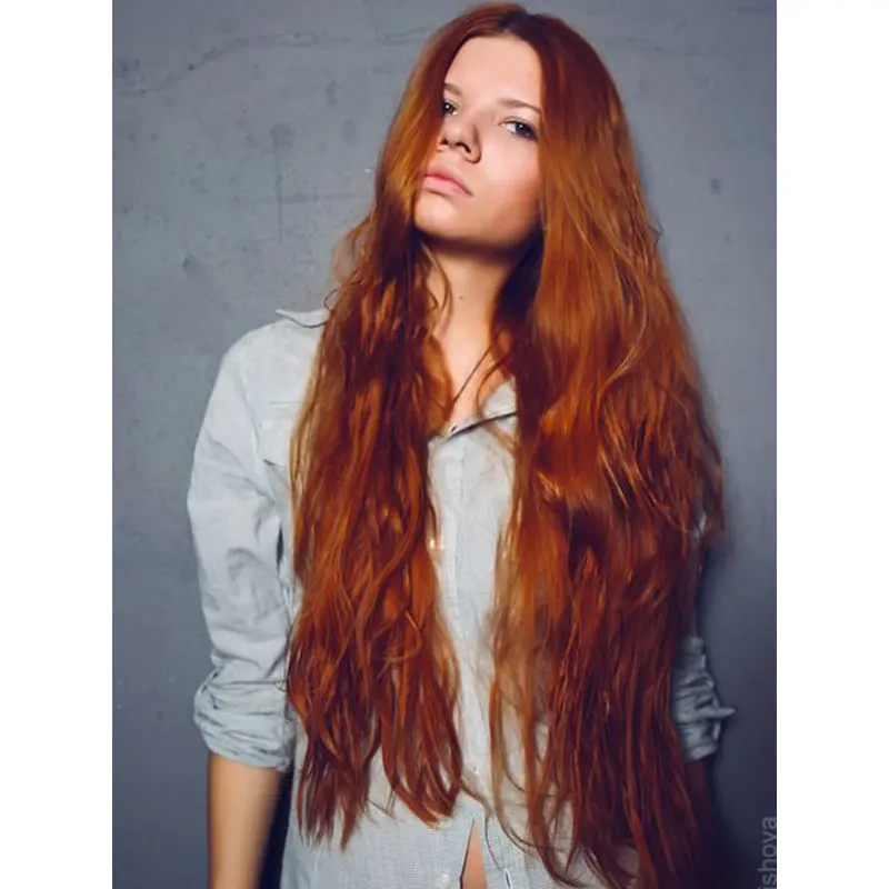 Designed Long Wavy Hand Tied Copper Wigs 26 Inch