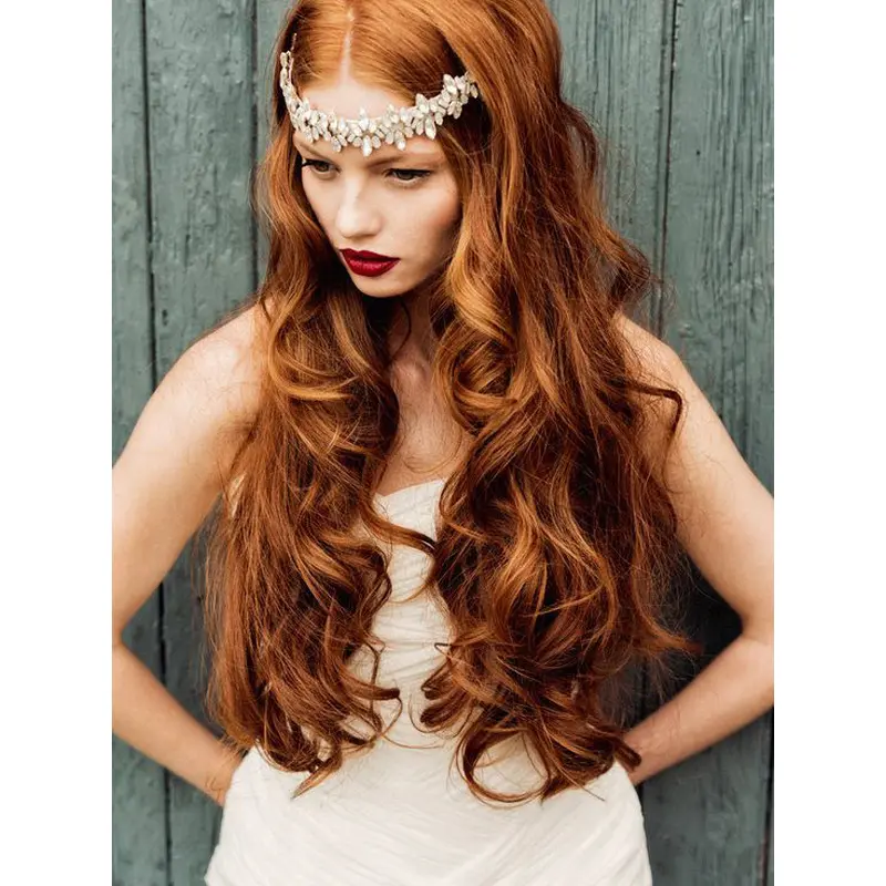 Fashionable Long Wavy Capless Copper Wigs 22 Inch