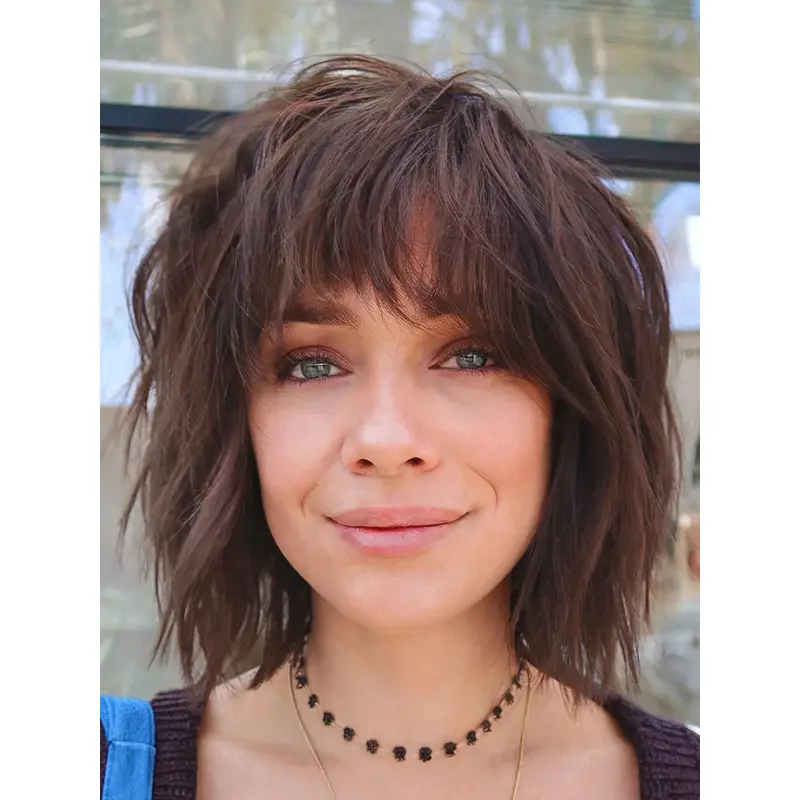 Lace Front Wig True 12" Straight With Bangs Shoulder Length Auburn Wigs