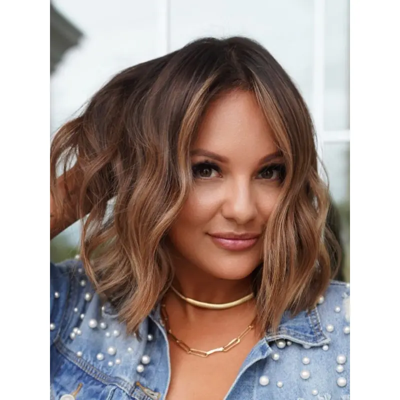 Real Hair Wigs Medium Lace Front Without Bangs Ombre/2 Tone 12" Straight Wigs