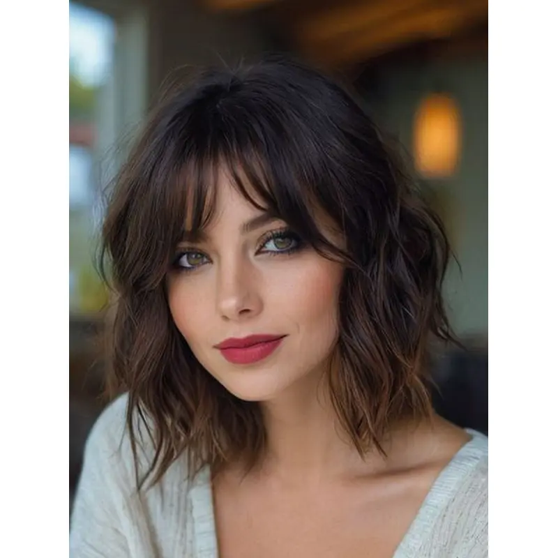 Real Look Wigs Monofilament Ombre/2 Tone With Bangs 12" Shoulder Length Wigs
