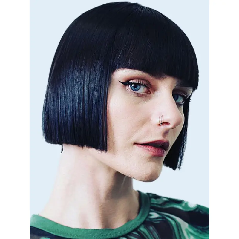 Short Bob Wigs 8" Straight Black Remy Human Hair Lace Front Wigs