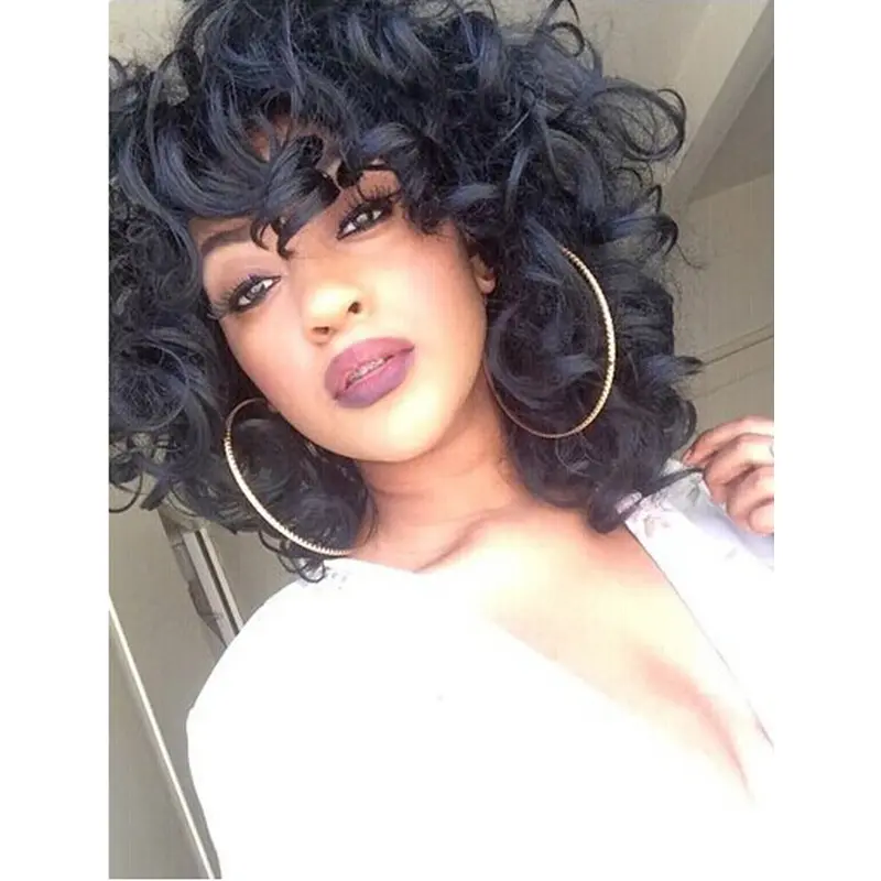10" Black Curly Capless Synthetic African American Wigs