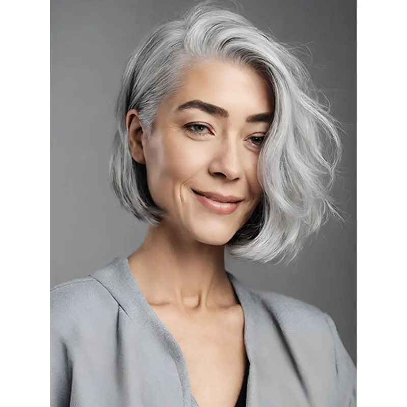 10" Wavy Synthetic Grey Wigs Bob Style