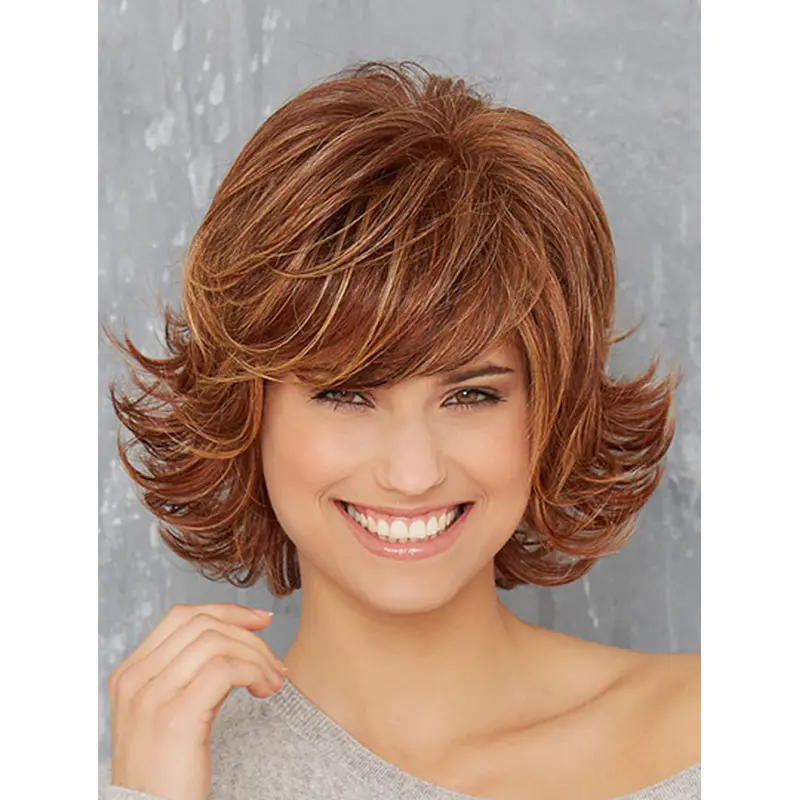 Chin Length Copper 10" Wavy Synthetic Monofilament Wigs