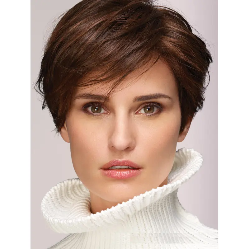 Ladies Wigs Brown Cropped Wavy Boycuts Wigs