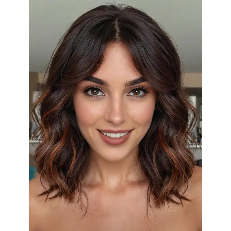 Real Hair Wigs Medium Lace Front Without Bangs Ombre/2 Tone 14" Wavy Wigs