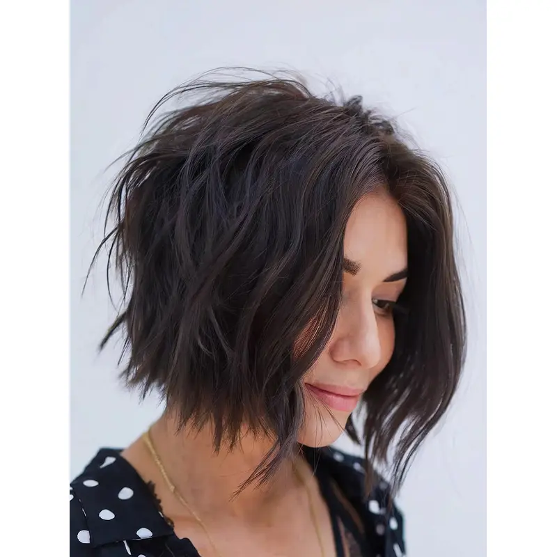 Real Hair Wigs Medium Monofilament Layered Black 10" Straight Wigs