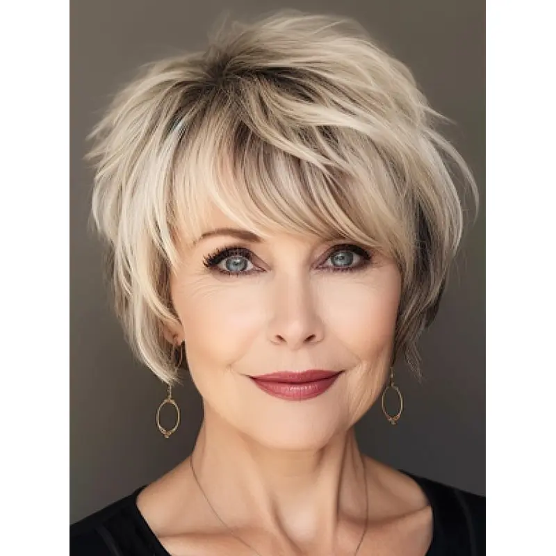 Short Monofilament Wigs Boycuts Platinum Blonde Synthetic Straight 8" Wigs