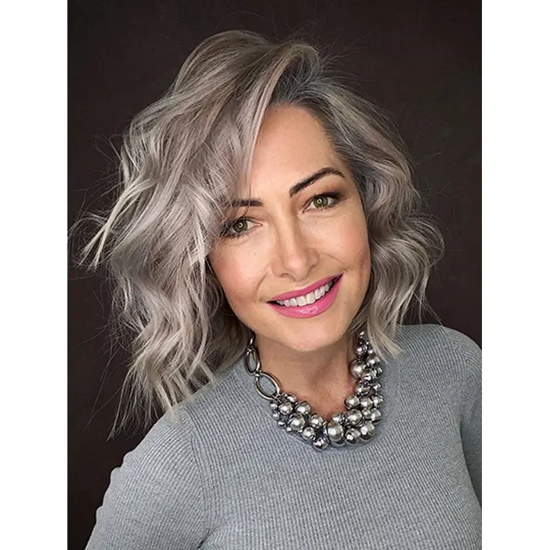 Shoulder Length 14" Wavy Layered Lace Front Wigs For Women