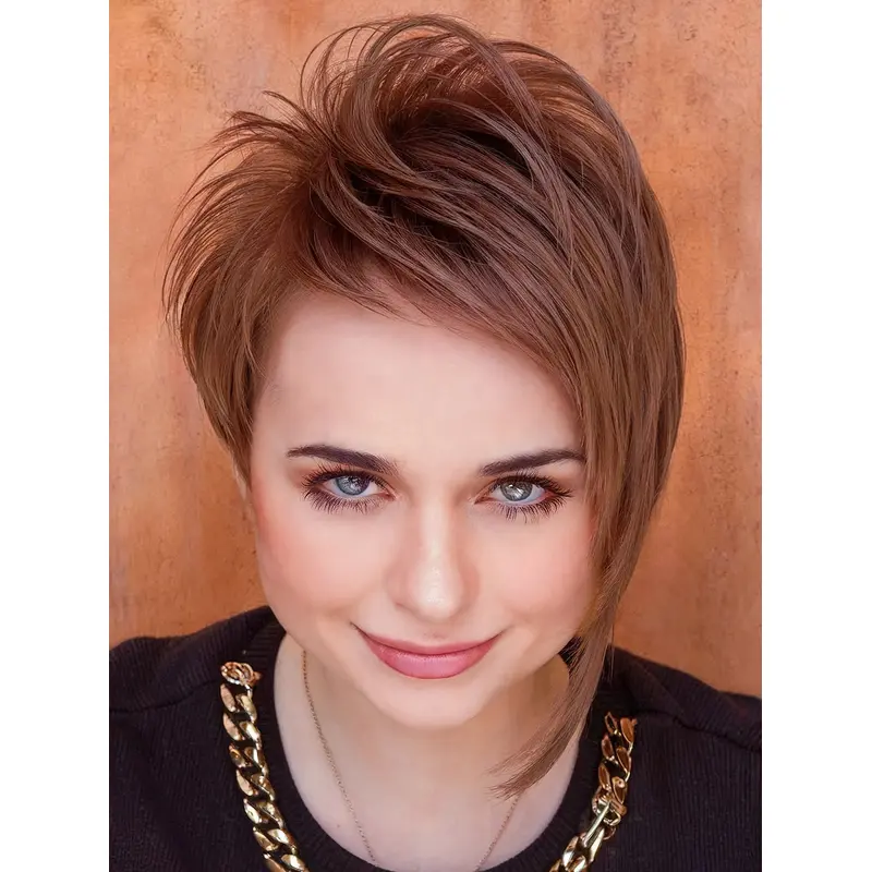 Wigs Short Hair Straight Auburn Synthetic 4" Layered Wigs