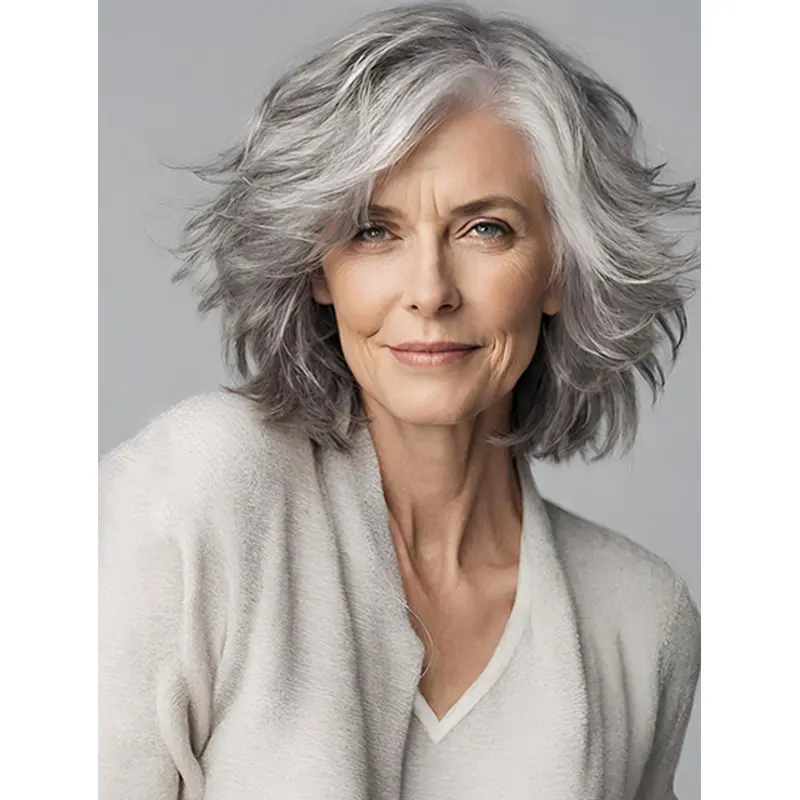Bobs 12" Wavy Chin Length Grey Wigs For Women Human Hair
