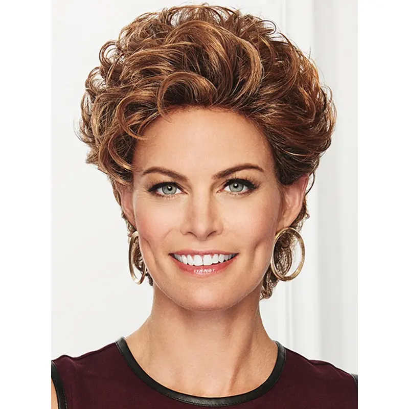 Copper Curly Cropped Without Bangs Lace Front Synthetic Wigs