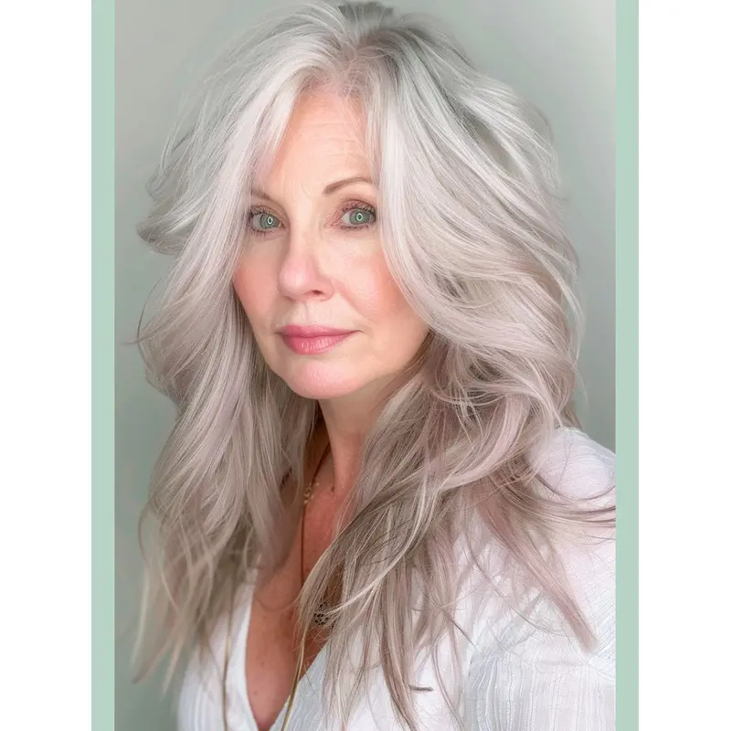 Human Hair Lace Front Wig Layered Wavy Platinum Blonde 16" Long Wigs