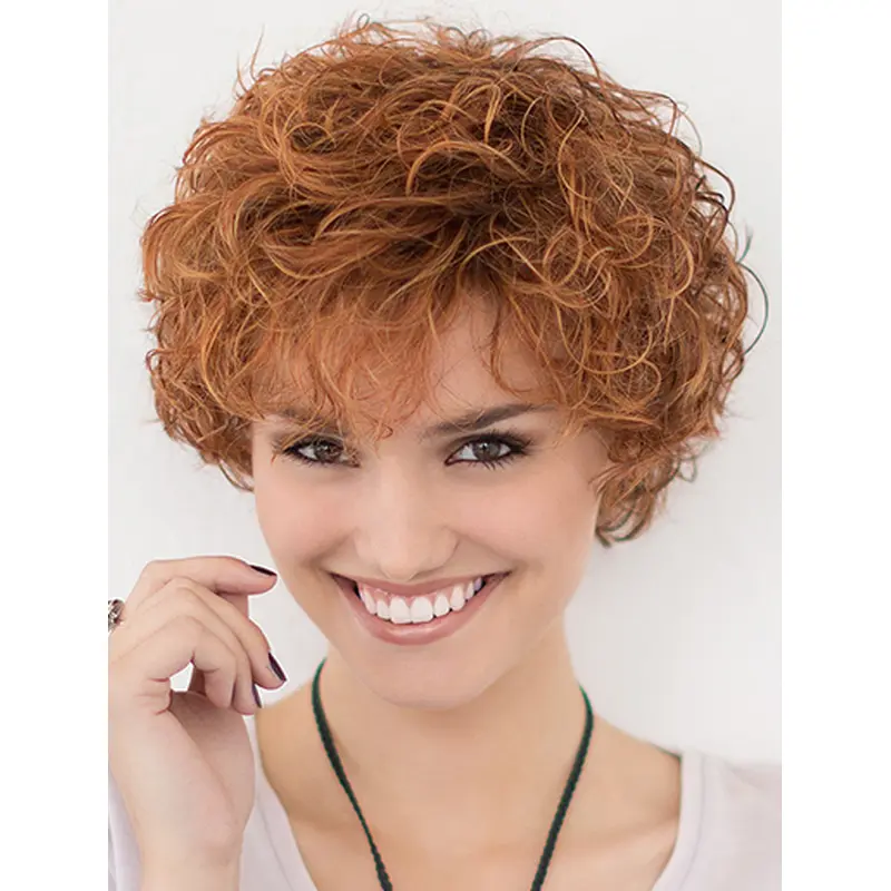 Layered 10" Curly Lace Front Copper Short Hairstyles