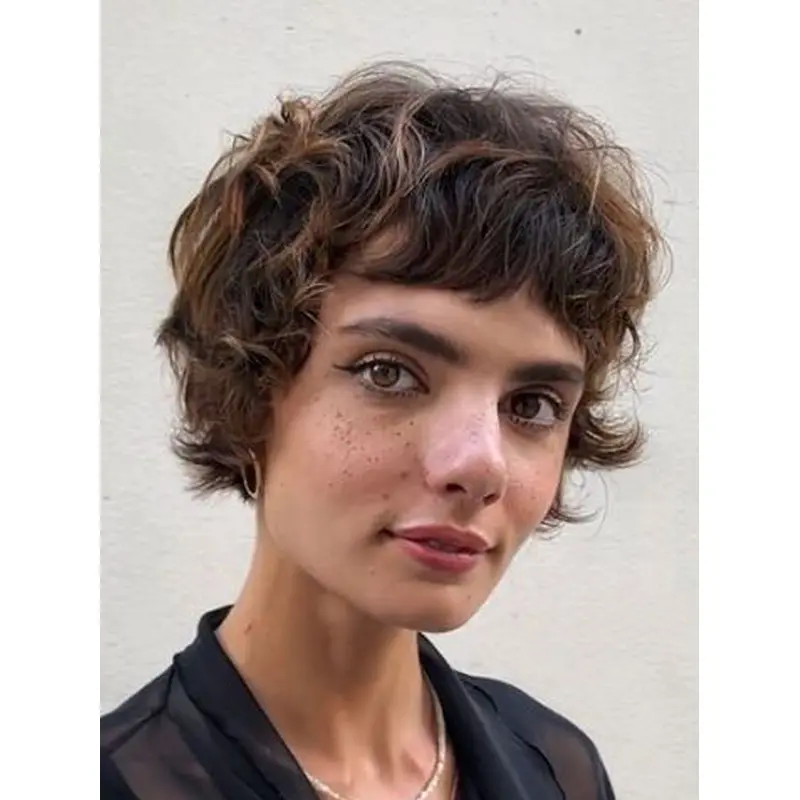 Monofilament Wigs For Women Brown Curly 8" Short Remy Human Hair Wigs