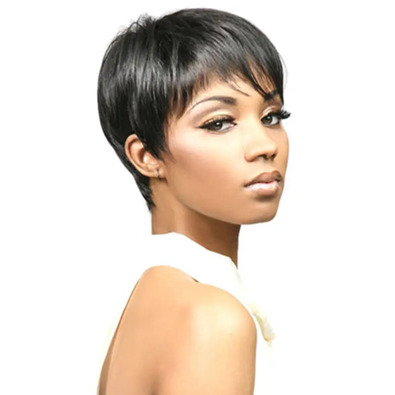 Pleasing Black Straight Cropped African American Wigs