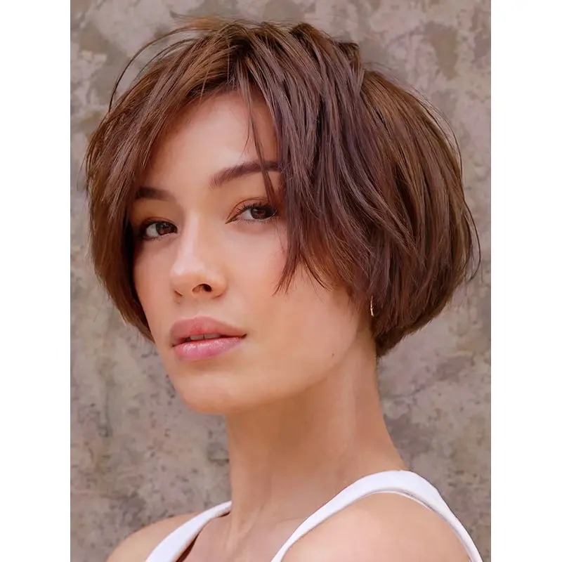 Short Bob Wigs 6" Straight Auburn Remy Human Hair Monofilament Wigs