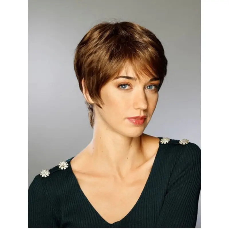 Synthetic Boycuts Flexibility Short Straight Brown 100% Hand-tied Wigs