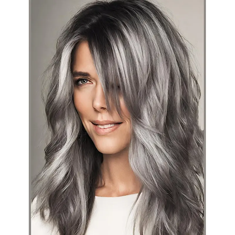 Wavy Layered 16" Grey Long Hair Wigs For Women
