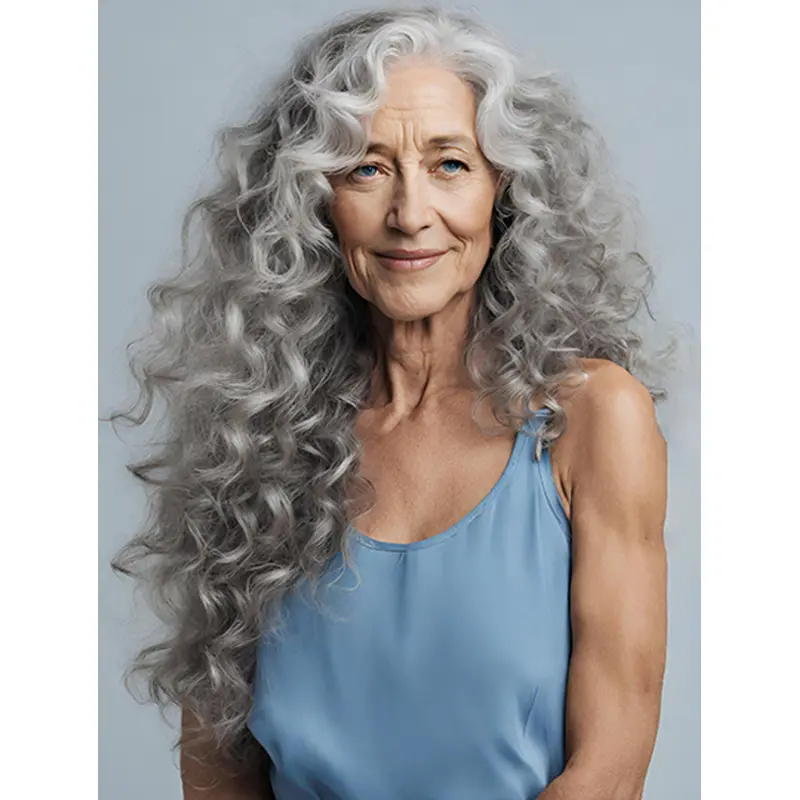 Curly Layered 18" Grey Beautiful Long Hair Wig