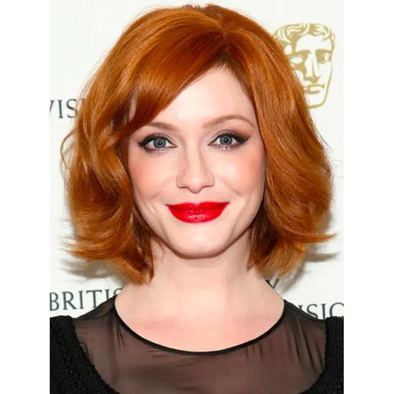 Fabulous Chin Length Wavy Full Lace Copper Wigs 12 Inch