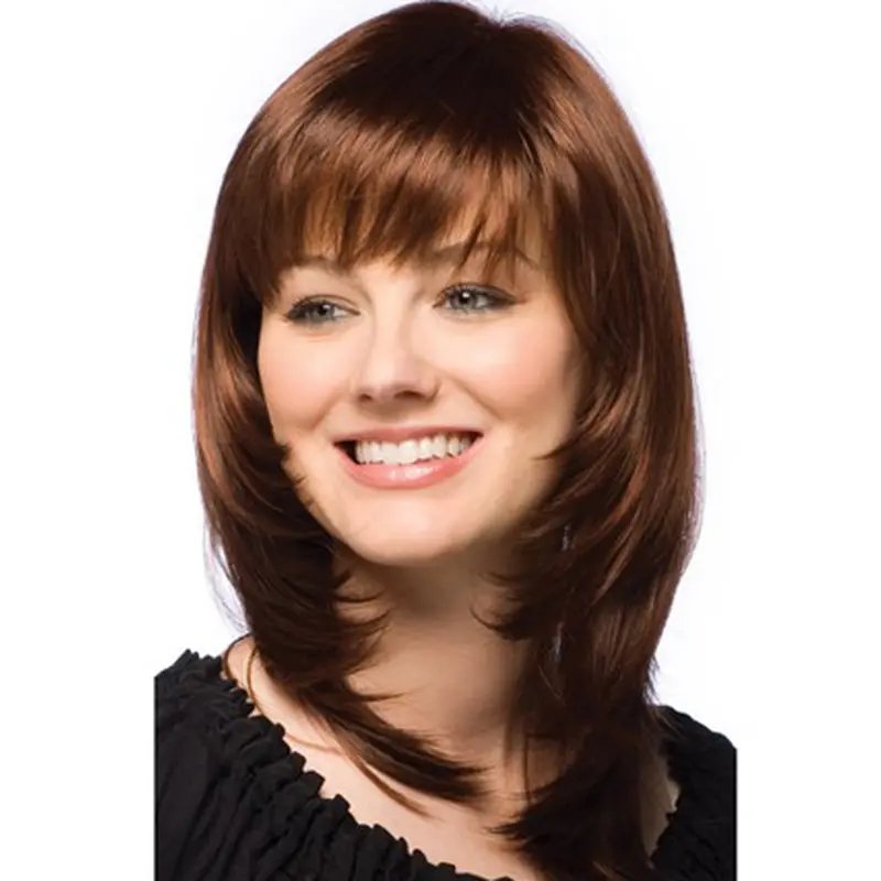 Fashionable Auburn Straight Shoulder Length Human Hair Wigs