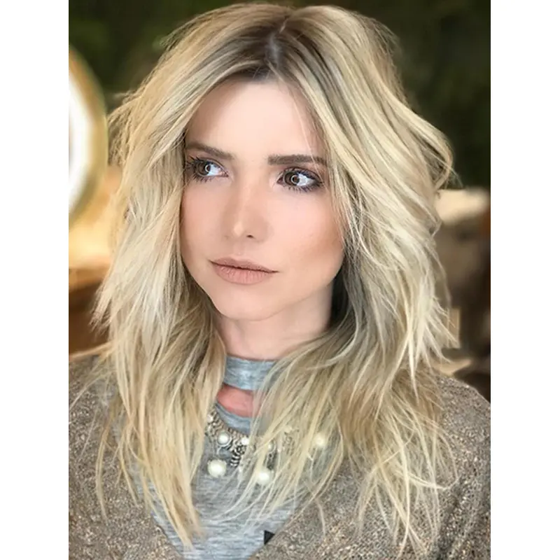 Long 16" Platinum Blonde Remy Human Hair Lace Wigs