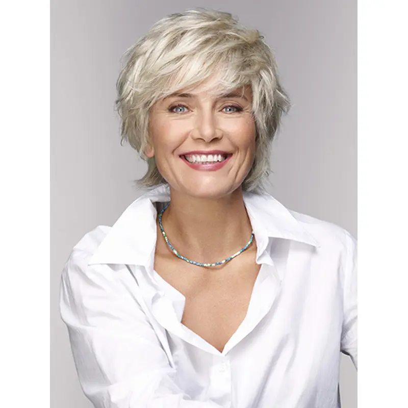Monofilament Grey 8" Straight Short Layered Human Hair Wig Wholesale