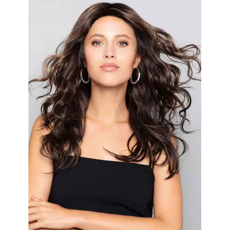Monofilament Parting Wigs Without Bangs 16" Brown Curly Wigs