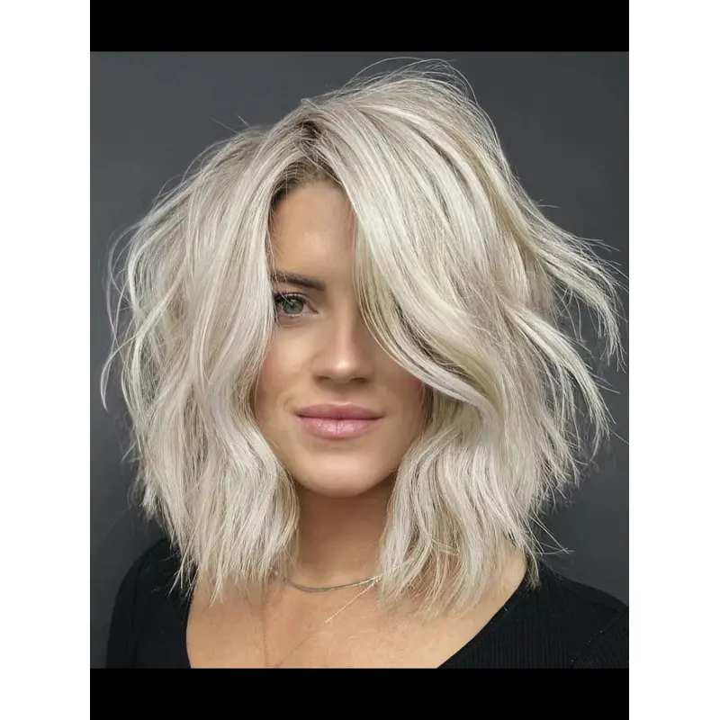 Monofilament Platinum Blonde Wigs Wavy 12" Shoulder Length Synthetic Layered Wigs
