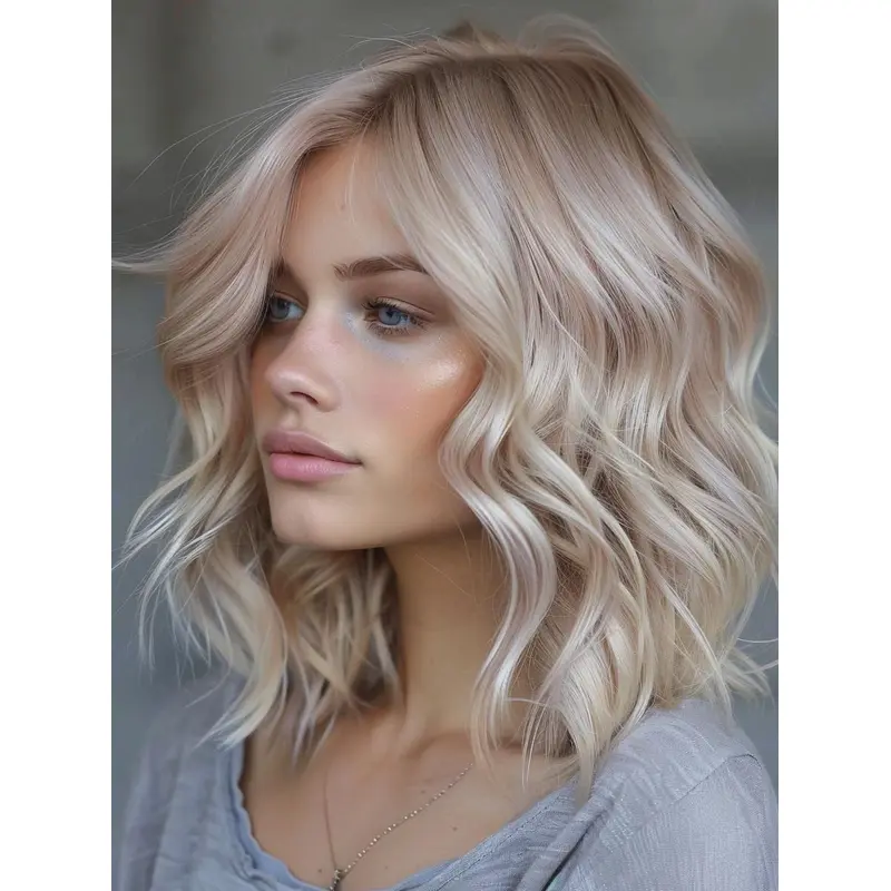 Real Look Wigs Monofilament Platinum Blonde Without Bangs 12" Shoulder Length Wigs