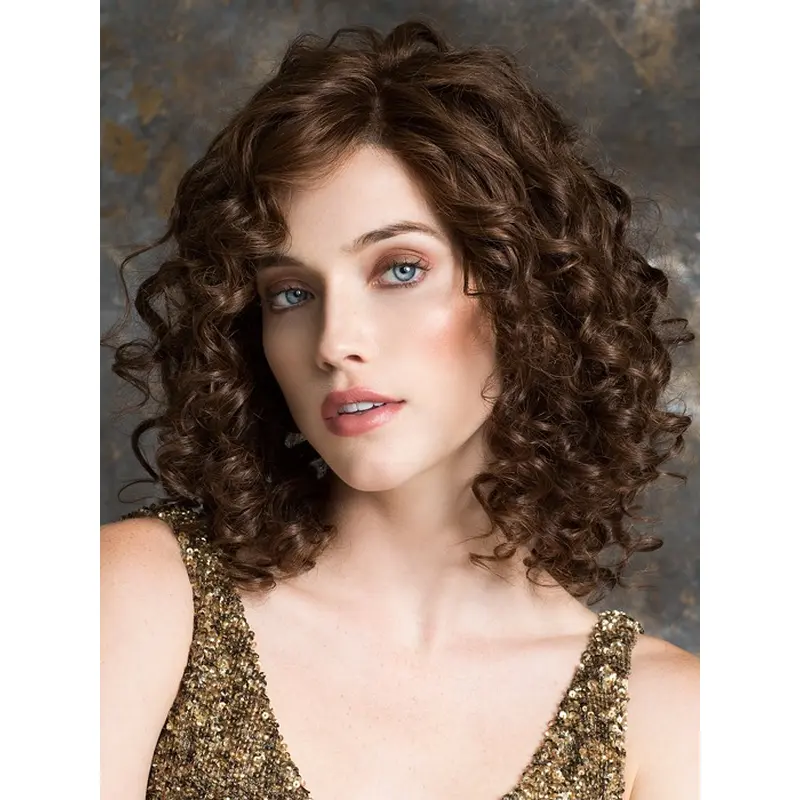 Remy Human Hair 12" Curly Exquisite Shoulder Length 100% Hand-tied Wigs