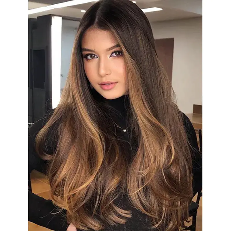 Without Bangs Ombre/2 Tone Long Lace Front Best Human Hair Wigs