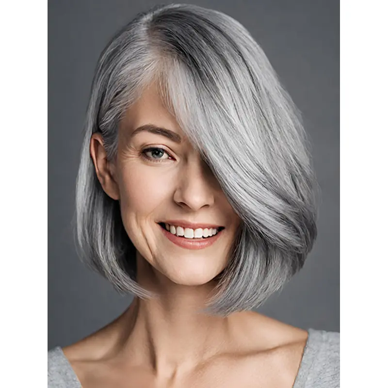 10" Straight Synthetic Grey Wig Bob