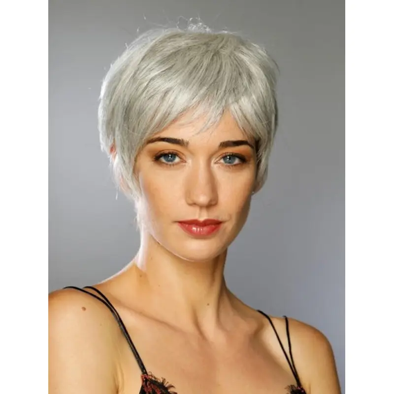 100% Hand-tied Synthetic Short Straight Boycuts Great Grey Wigs