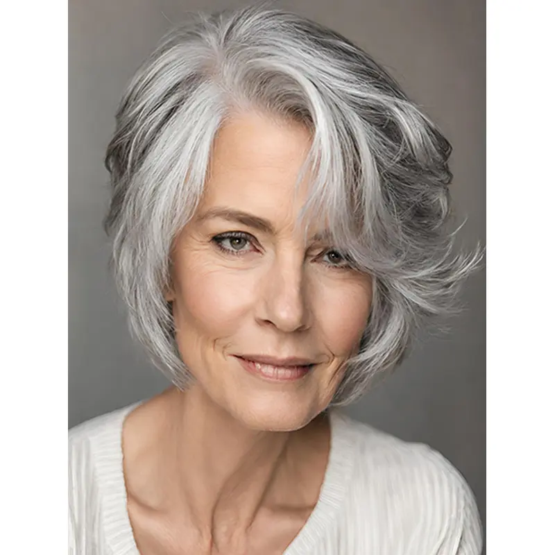 8" Short Bobs Grey Synthetic Wigs