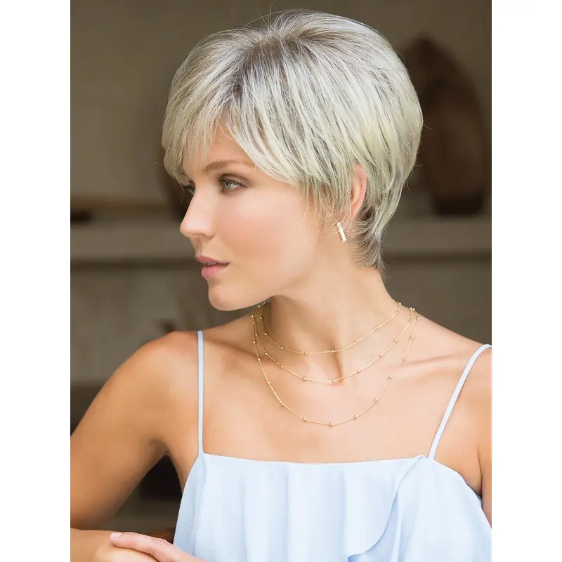 Capless 4" Straight Cropped Grey Synthetic Wigs