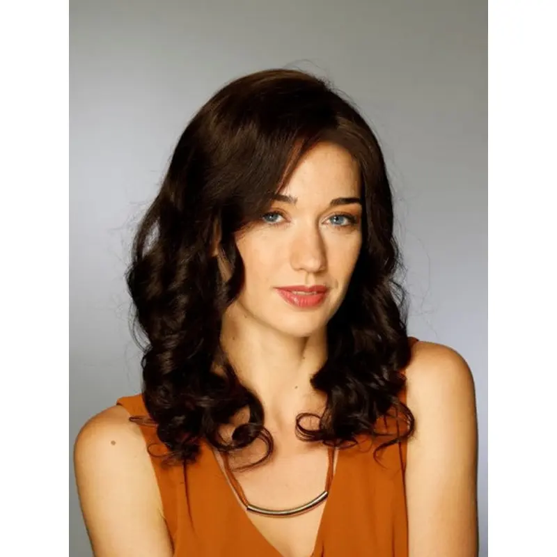 Curly Long Good Without Bangs Brown 100% Hand-tied Human Hair Wigs