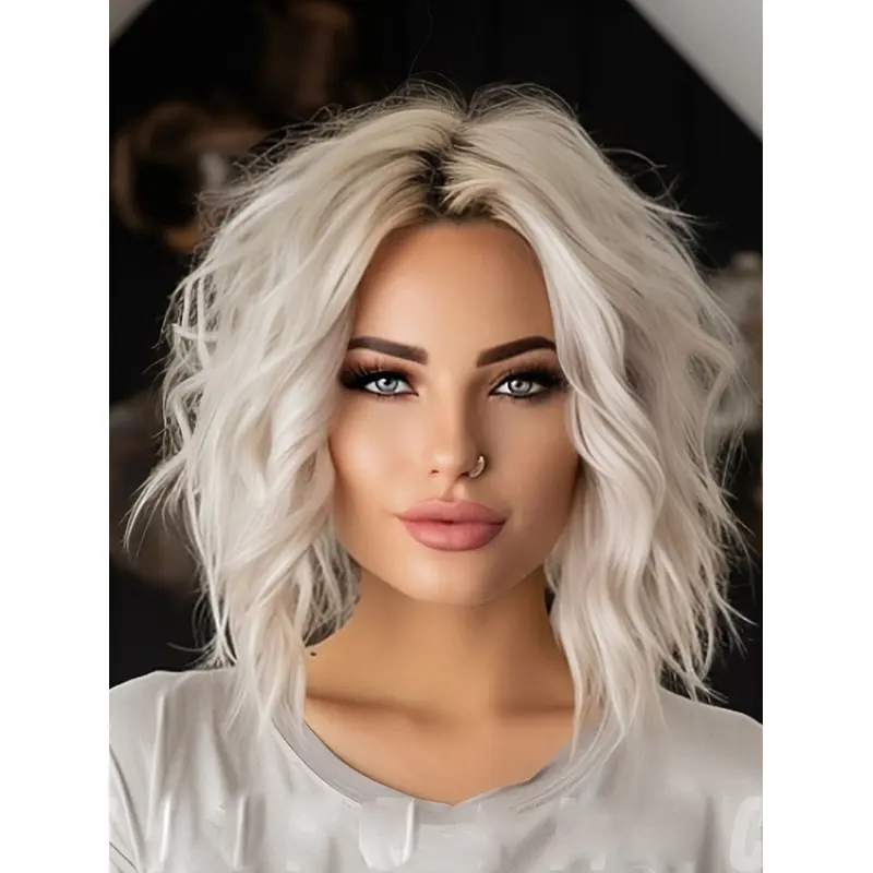 Grey Hair Wig Synthetic 12" Monofilament Layered Shoulder Length Wigs