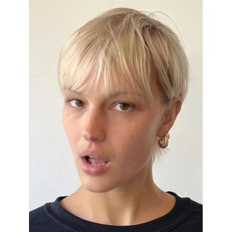 Human Hair Short Wigs 6" Straight Lace Front Platinum Blonde Boycuts Wigs