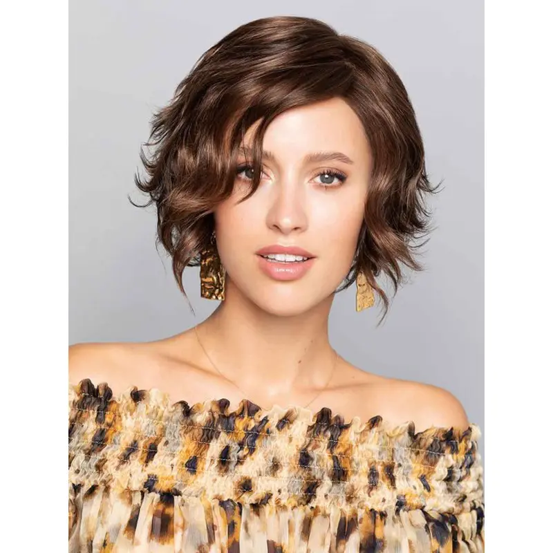 Ladies Short Wigs Bobs 8" Brown Wavy Monofilament Wigs