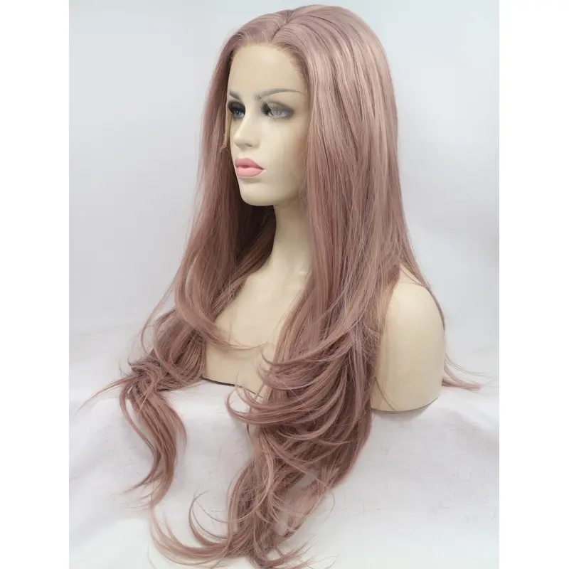 Layered Pink 28" Wavy Long Lace Front Synthetic Wigs