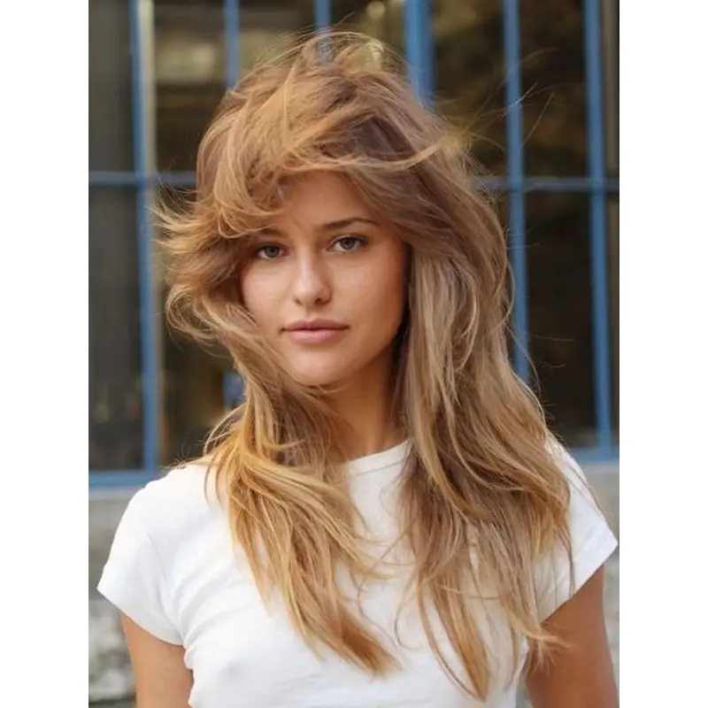 Long Blonde Wig Straight Remy Human Hair Layered Monofilament 18" Wigs