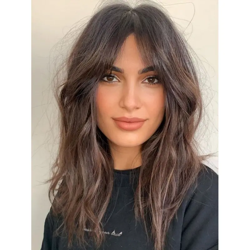 Long Brown Wig 16" Straight Monofilament Synthetic Layered Wigs