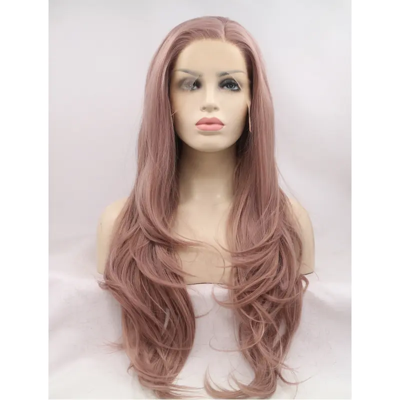 Long Pink Layered 26" Lace Front Wavy Synthetic Wigs