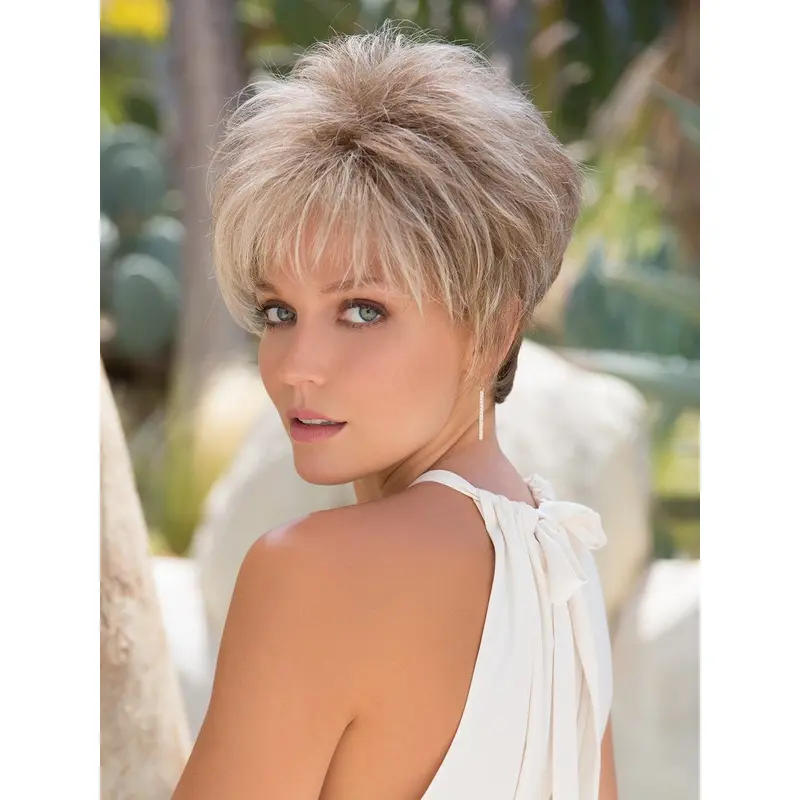 Straight 3" Cropped Platinum Blonde Capless Synthtic Wigs
