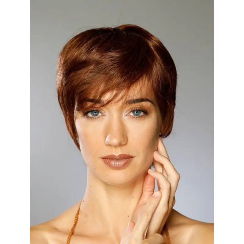 Synthetic Boycuts Hairstyles Short Straight Brown Hand Tied Wigs