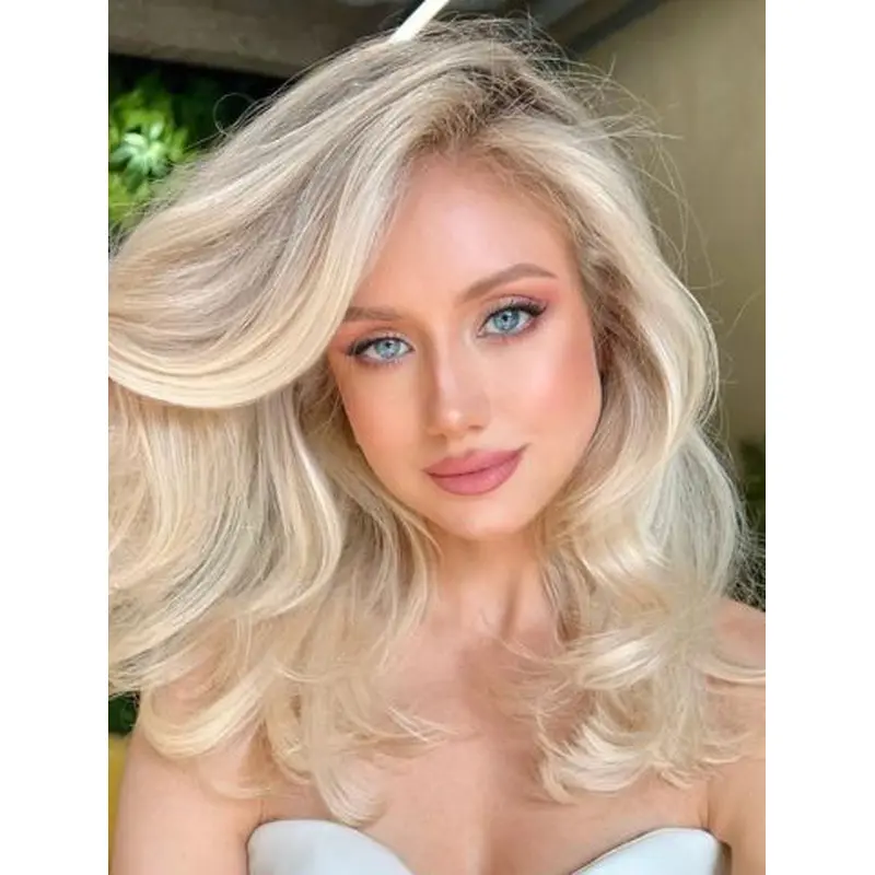 Wigs Long Monofilament 16" Layered Synthetic Platinum Blonde Wigs